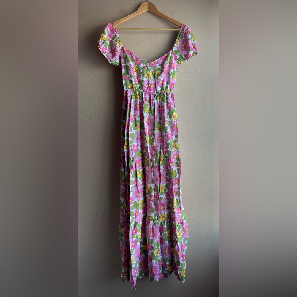 New Show Me Your Mumu Cathy Linen Maxi Dress Fresh Floral SMALL